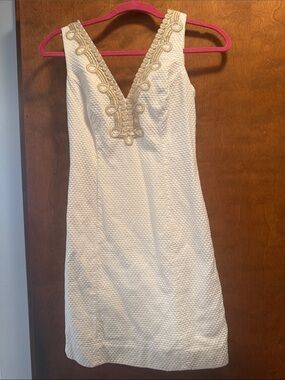 Lilly Pulitzer White Dress with Gold Embroidered Trim